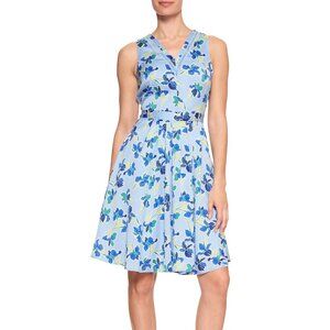 Banana Republic Print Ladder Lace Fit and Flare Dress V-Neck Blue Size 14